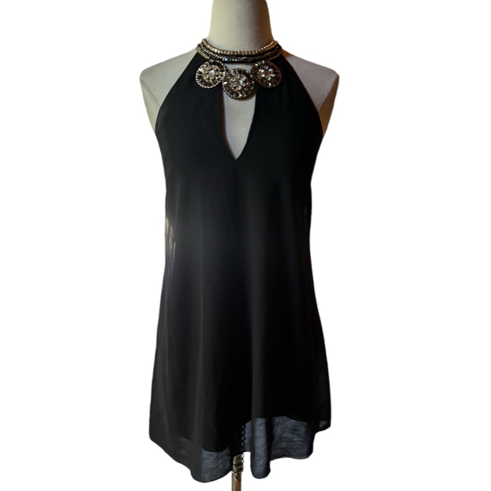 Bebe‎ Ornate Beaded Flowy Halter Top
